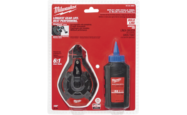 Milwaukee 100 Ft. Bold Line Chalk Line Reel and Chalk, Blue or Red